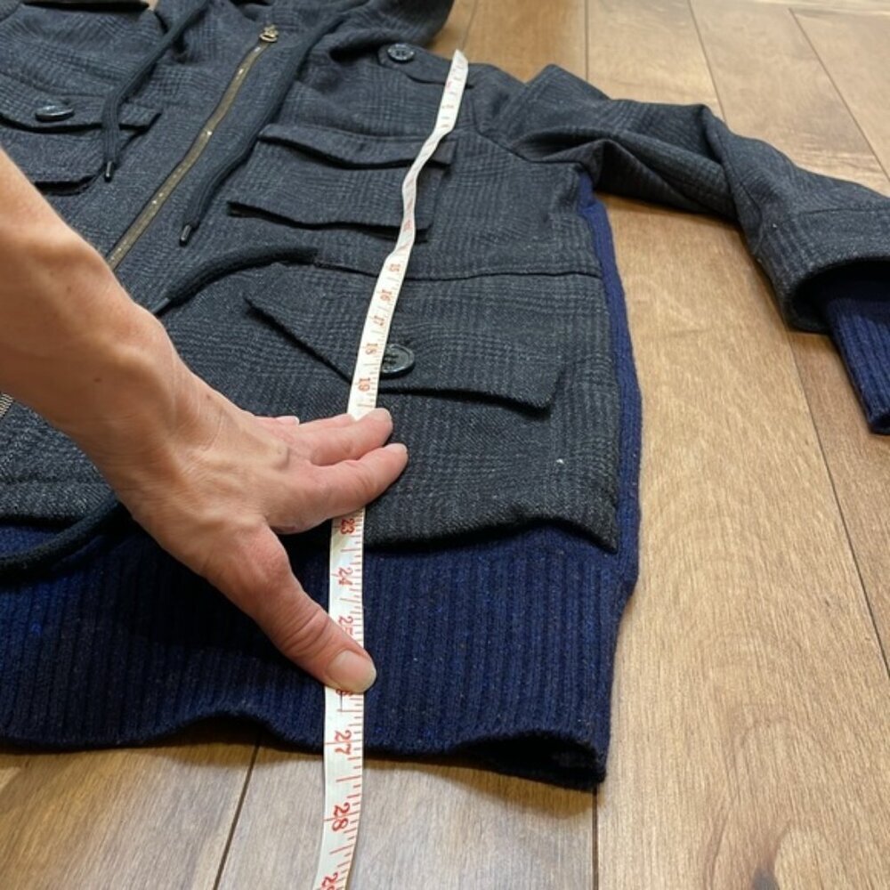 See By Chloe Utility Blazer Jacket Check Hood Knit Wool Varsity Black Navy 4 - Picture 10 of 14